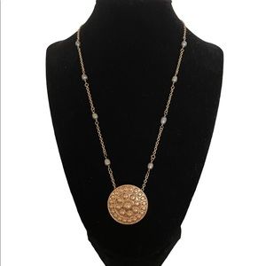 RLM grey pearl and gold medallion neckace